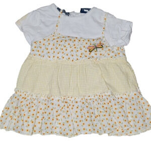 Kids TODAY White Short Sleeve Tee with Yellow Patterned Tank Overlay